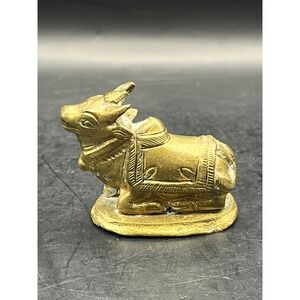 Vintage Brass Nandi Bull Figurine Statue Hindu God‎ Shiva's Mount Small Decor 2"